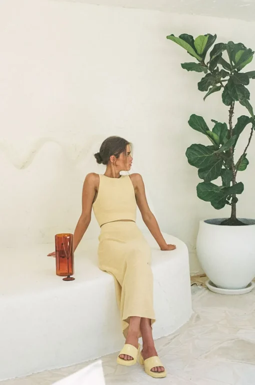 Sets|SABO Heather Knit Skirt-Yellow