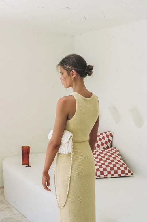 Sets|SABO Heather Knit Skirt-Yellow