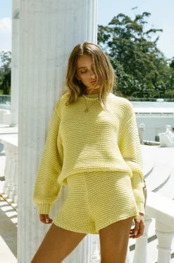 Sets|SABO Noelle Knit Shorts-Lemon