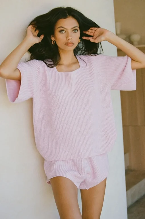 Sets|SABO Sevina Knit Shorts-Pink