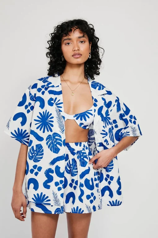Sets|SABO Thessy Shorts-Blue Leaf