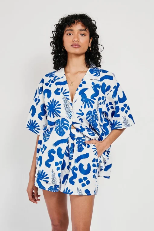 Sets|SABO Thessy Shorts-Blue Leaf